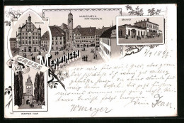 Lithographie Memmingen, Marktplatz Und Martinskirche, Bahnhof, Rathaus  - Memmingen
