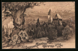 Künstler-AK Kempten, Bayerisches Turnfest 1905, Ortspartie Und Baum Mit Portrait Von Turnvater Jahn  - Otros & Sin Clasificación