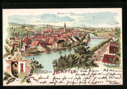 Lithographie Kempten, Teilansicht Von Osten, Wappen  - Kempten