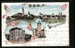 Lithographie Weissenhorn, Villa Zimmermann, Unteres Thor, Totalansicht  - Weissenhorn