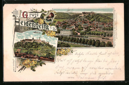 Lithographie Heidenheim A. Brz., Totalansicht Mit Schloss Hellenstein  - Heidenheim