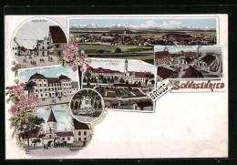 Lithographie Schussenried, Marktplatz, Rat- Und Schulhaus, Torhaus, Wilhelmshütte  - Bad Schussenried