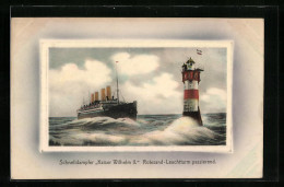 AK Passagierschiff Schnelldampfer Kaiser Wilhelm II., Rotsand-Leuchtturm Passierend  - Piroscafi