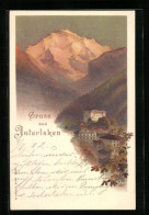 Künstler-AK Carl Biese: Interlaken, Ortsansicht Mit Bergpanorama  - Interlaken