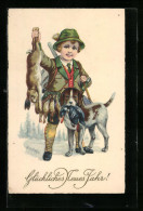 AK Kleiner Jäger Mit Hund Und Erlegten Tieren  - Hunting