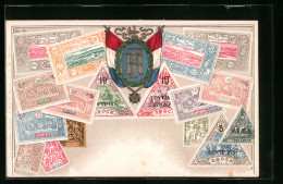 Präge-AK Briefmarken Und Wappen Aus Somalia  - Timbres (représentations)