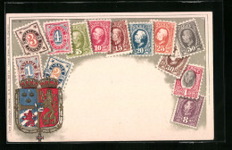 Präge-AK Schwedische Briefmarken Mit Wappen  - Timbres (représentations)