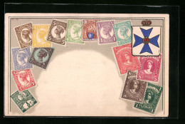 Präge-AK Briefmarken Mit Wappen Von Australien  - Briefmarken (Abbildungen)