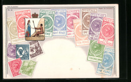 AK Briefmarken Mit Wappen Von Süd-Australien  - Timbres (représentations)