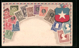 Präge-AK Briefmarken Mit Wappen Von Chile  - Timbres (représentations)