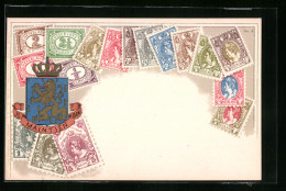 AK Niederländische Briefmarken Mit Wappen  - Stamps (pictures)