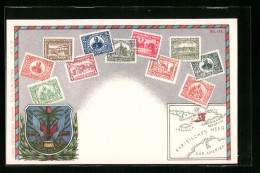 AK Briefmarken Aus Haiti Mit Landkarte  - Timbres (représentations)