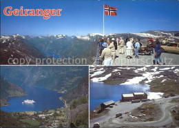 72576631 Geiranger Aussichtsplattform Fjord Gebirgspanorama Flagge Geiranger - Noruega