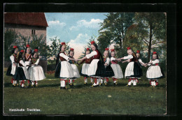 AK Hessische Kinder In Tracht Beim Ringel-Reihen  - Costumes