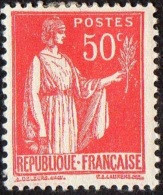 France Type Paix N°  283 ** Au Type I Le 50c Rose-rouge - 1932-39 Paz