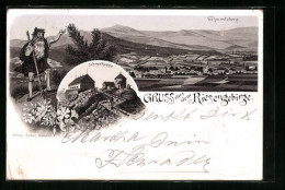 Vorläufer-Lithographie Riesengebirge, 1893, Schneekoppe, Totalansicht Mit Schmiedeberg Und Rübezahl  - Schlesien