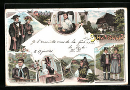 Lithographie Männer Und Frauen In Schwarzwälder Tracht  - Costumi