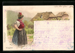 Lithographie Frau In Schwarzwälder Tracht  - Costumes