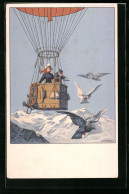 Künstler-AK Frankfurt A. M., Internationale Luftschifffahrtausstellung 1909, Ballonfahrt über Die Alpen  - Ausstellungen