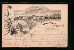 Lithographie Landsberg Bei Halle, Kapellenberg, Ortsansicht  - Halle (Saale)