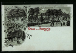 Mondschein-Lithographie Reinbek, Gasthaus Harmonie Mit Park  - Reinbek