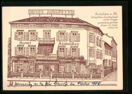 Künstler-AK Rüdesheim A. Rh., Hotel Aumüller  - Rüdesheim A. Rh.