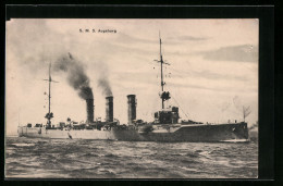 AK S.M.S. Augsburg, Das Kriegsschiff Auf See In Voller Fahrt  - Oorlog