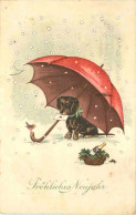 Neujahr - Hund Unter Regenschirm - New Year