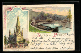 Lithographie Berlin, Herkules Brücke, Kaiser Wilhelm Gedächtnis-Kirche  - Charlottenburg