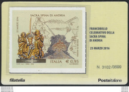 2016 Italia Tessera Filatelica Sacra Spina Andria Varietà Unif N. 12A - Andere & Zonder Classificatie