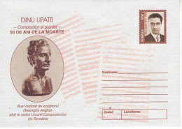 ROMANIA 199Yx2002: COMPOSER & PIANIST - DINU LIPATTI, Unused Prepaid Postal Stationery Cover - Registered Shipping! - Postwaardestukken