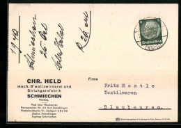 AK Schmiechen /Württ., Geschäftskarte Chr. Held, Mech. B`wollzwirnerei Und Strickgarnfabrik  - Other & Unclassified