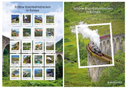 Austria Österreich L'Autriche 2024 Beautiful Railway Routes In Europe Set Of 20 Stamps In Special Sheetlet / Block MNH - Blocks & Sheetlets & Panes