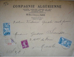 LETTRE CHARGEE COMPAGNIE ALGERIENNE AVEC CACHETS DE CIRE - 1921-1960: Modern Period