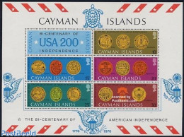 Cayman Islands 1976 US Independence S/s, Mint NH, History - Nature - Various - US Bicentenary - Turtles - Money On Sta.. - Monnaies