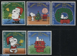 Gibraltar 2001 Christmas, Snoopy 5v, Mint NH, Religion - Christmas - Art - Comics (except Disney) - Weihnachten