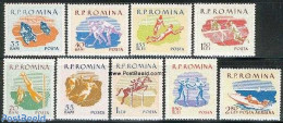 Romania 1959 Sports 9v, Mint NH, Nature - Sport - Transport - Horses - Boxing - Football - Ice Hockey - Rugby - Sport .. - Nuevos