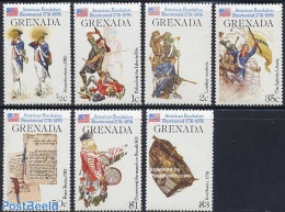 Grenada 1976 US Bicentenary 7v, Mint NH, History - Various - US Bicentenary - Uniforms - Art - Handwriting And Autogra.. - Costumi