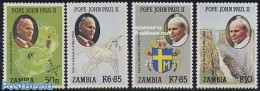 Zambia 1989 Visit Of Pope John Paul II 4v, Mint NH, History - Nature - Religion - Various - Coat Of Arms - Birds - Wat.. - Pausen