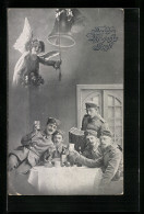 AK Soldatentrupp Beim Trinken Und Musizieren Zu Neujahr  - Guerre 1914-18