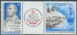 French Antarctic Territory 1994 Oceanographic Service 2v+tab [:T:], Mint NH, History - Science - Transport - Explorers.. - Nuevos