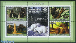 Sao Tome/Principe 2007 Bears 4v M/s (scouting Sign On Tab), Mint NH, Nature - Sport - Animals (others & Mixed) - Bears.. - Sao Tomé Y Príncipe