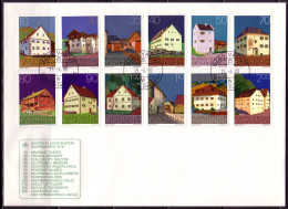 LIECHTENSTEIN MI-NR. 694-705 FDC FREIMARKEN BAUTEN 1978 RATHAUS MUSEUM KLOSTER - FDC