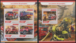 Djibouti 2017 Fire Engines 2 S/s, Mint NH, Transport - Automobiles - Fire Fighters & Prevention - Aircraft & Aviation - Auto's