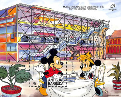 Antigua & Barbuda 1989 Mickey And Minnie In Front Of Centre Pompidou S/s, Mint NH, Philately - Art - Disney - Modern A.. - Disney