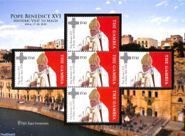 Gambia 2010 Pope Benedict XVI Visits Malta M/s, Mint NH, Religion - Pope - Popes