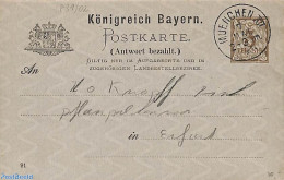 Germany, Bayern 1891 Reply Paid Postcard 3/3pf, Year 91, Used Postal Stationary - Autres & Non Classés