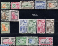 Zanzibar 1961 Definitives 16v, Unused (hinged), Nature - Religion - Transport - Various - Flowers & Plants - Churches,.. - Churches & Cathedrals