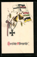 Präge-AK Eisernes Kreuz Und Glocken Mit Fahnen  - Weltkrieg 1914-18