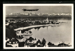 AK Friedrichshafen, Zeppelin Mit Kirche über Hafen  - Dirigibili